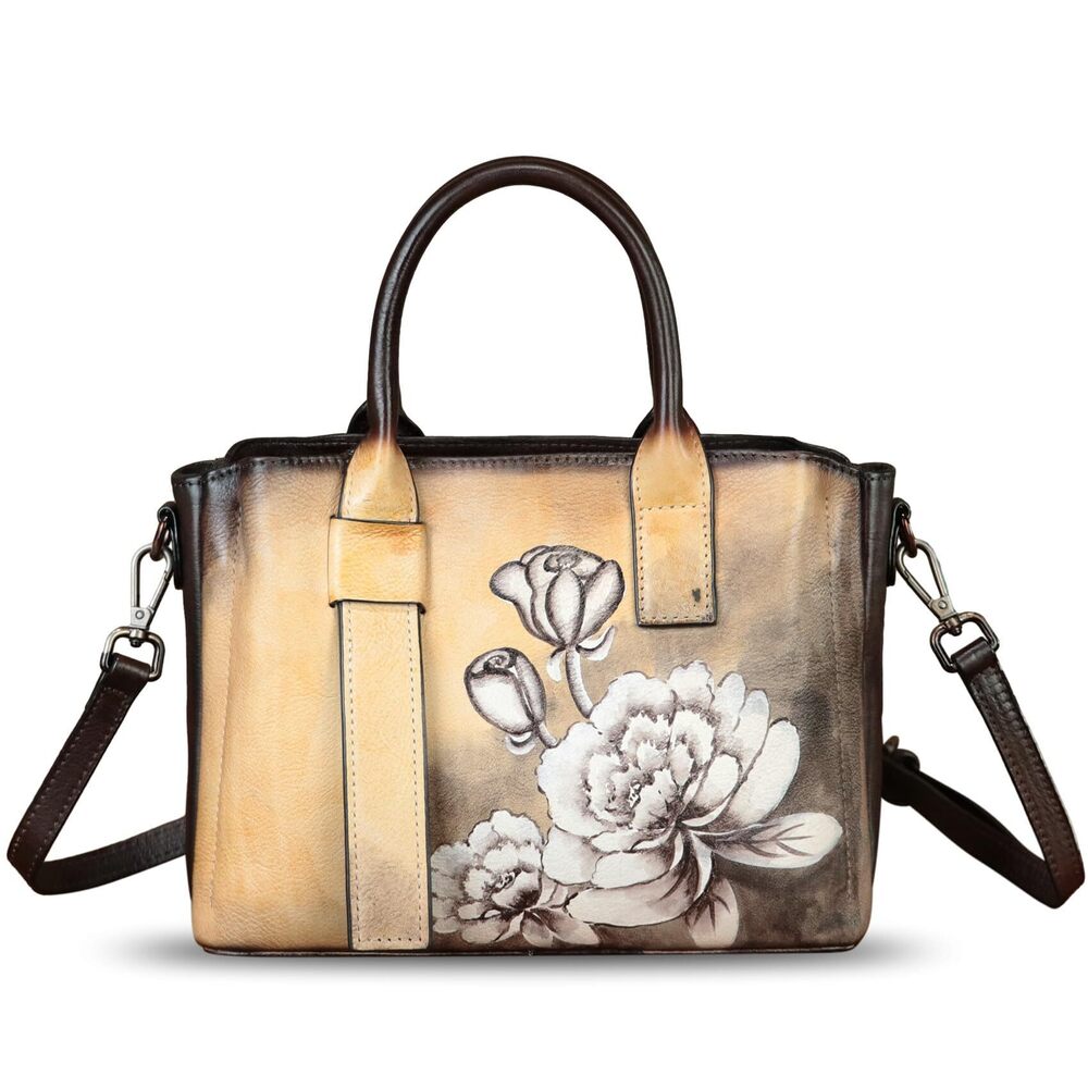 3204 Leather Satchel Hand Painted Leather Handbag Top Handle Bags Handmade